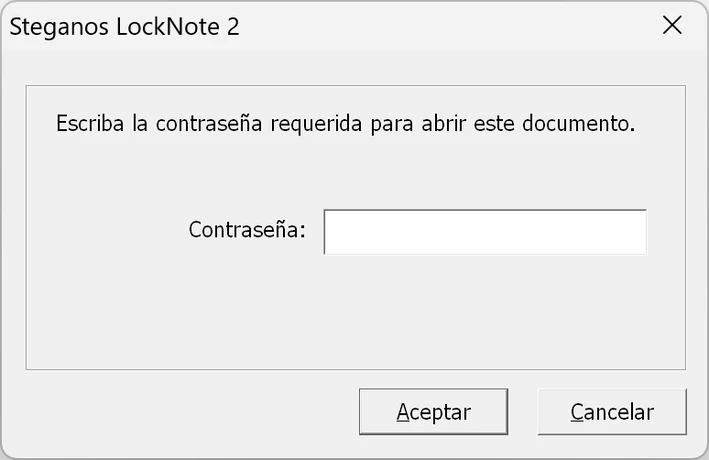 Solicitud de contraseña de Steganos LockNote 2