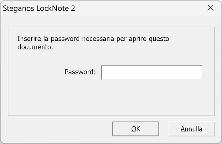 Richiesta della password di Steganos LockNote 2